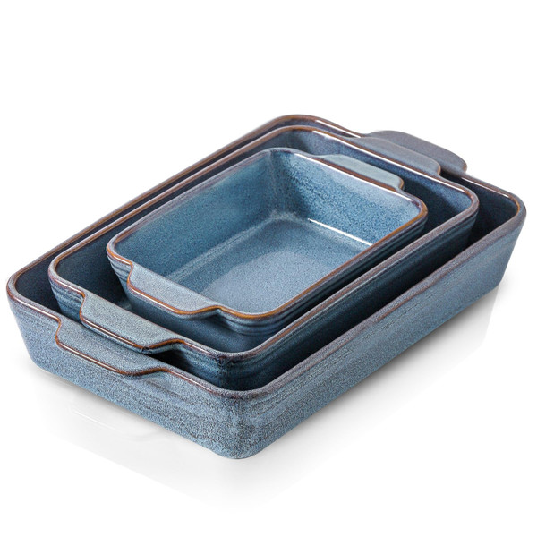 HVH 9x13 Baking Dish Set, Large Casserole Dishes for Oven, Ceramic Bakeware Set of 3, Rectangular Lasagne Pan Deep for Baking (Wabi sabi)