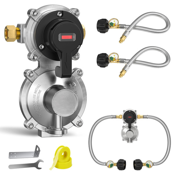 CALPOSE 2-Stage Regulator with 18" RV Tailpipe Hose Involve Gauge