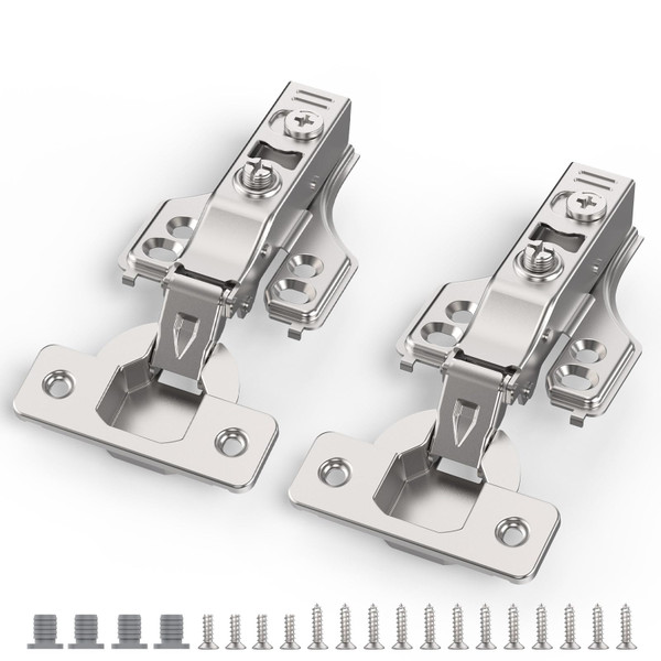 Chibery 50 Pack 3/4" Full Overlay Soft Close Concealed Hinge for Face Frame ＆ Frameless Door, 3D Adjustment, Clip-on Plate, Slow Self Closing Hidden Satin Nickel, 105° Stainless Steel Hinges, 5/8"