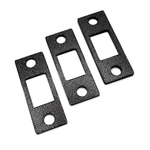 Door Strike Shims (Set of 3 Different Sizes - 2mm, 3mm, 4mm) Spacer for Interior and Exterior Door Latch Plate Alignment (Black, 2-3/4" T-Strike)