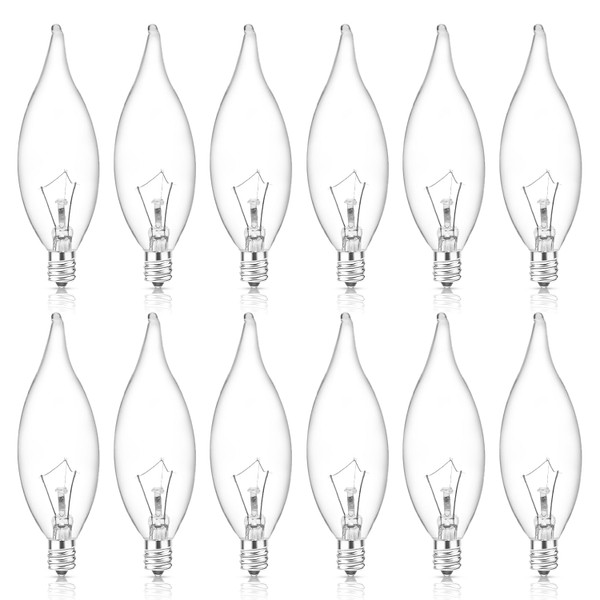 SerBion E12 B10 Clear Candle Base Bulb with Warm White 2700K, 40W Candelabra Light Bulbs, 400 Lumen Dimmable, 120V Incandescent Chandelier Light Bulbs for Pendants, Ceiling Fan, Wall Sconces (12-Pack)