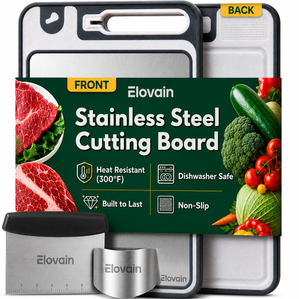 Stainless Steel Cutting Board with knife sharpner, Bench Scraper, Non-toxic