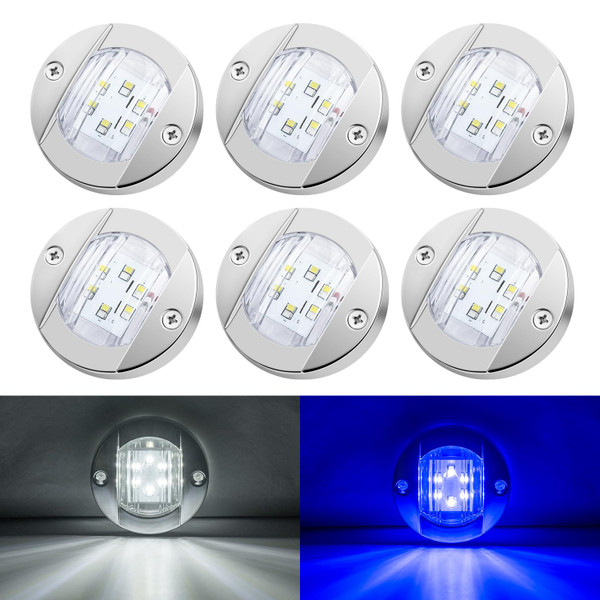 6 Pcs Marine Boat LED Cabin Deck Courtesy Light Stern Transom Lights 12V DC for Boating Kayak, Dinghy, Sailboat, Pontoons, Navigation Vessels, Freighters, Hovercrafts, Hunting, Fishing(White/Blue)