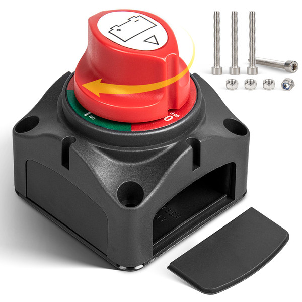 RED WOLF On-Off Battery Disconnect Switch DC 12V-48V 275A, Heavy Duty Marine Battery Power Cut Master Switch Disconnect Isolator Ignition Protected for Automotive RV Marine Battery Kill