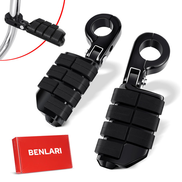 Benlari Highway Pegs P-Clamp, A3 Steel Motorcycle Foot Pegs Fit For 1.25'' Crash Bars Foot Pedal Bracket Clamp Compatible With Harley Touring Electra Road King Road Glide Style3(Black)