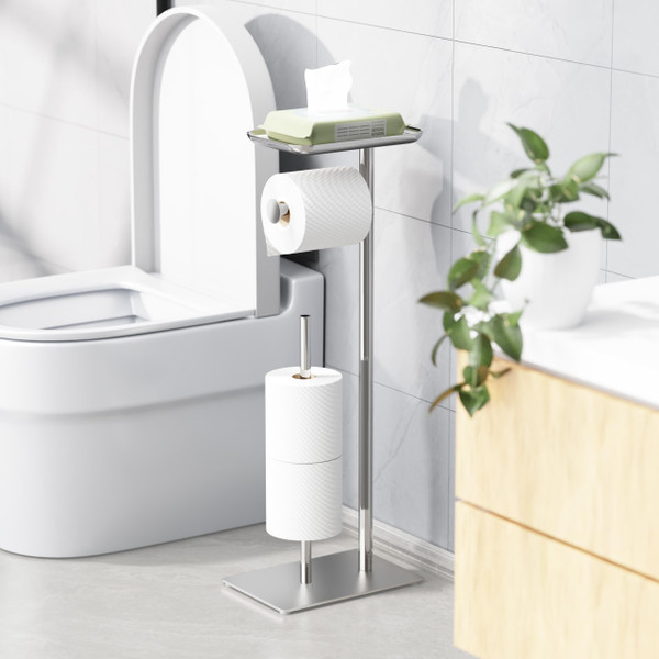 Toilet Paper Holder Stand with Top Storage Shelf