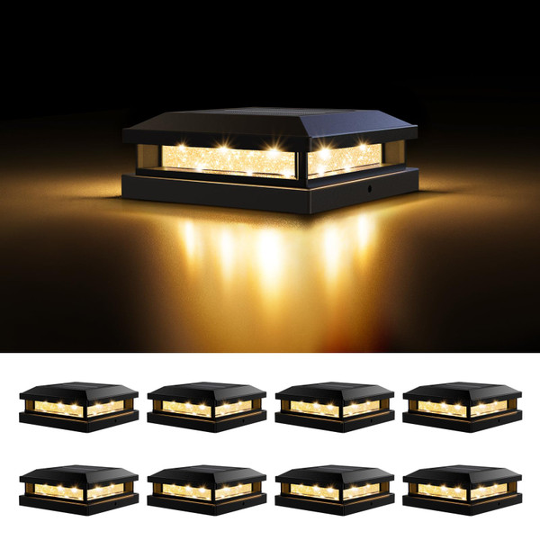 Brightever Solar Post Cap Lights 8-Pack for 4x4 4.5x4.5 5x5 Post, Black