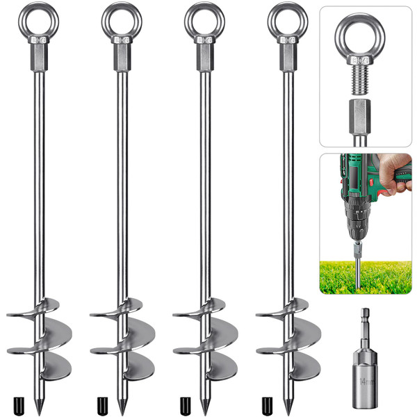 Insaga 24'' Fully Welded Ground Anchors Screw in, 3'' Wider Spiral Earth Anchor for Swing Set, 4pcs Mobile Home Anchors, Wind Resistant Trampoline Wind Anchors, Ground Anchors for Sheds