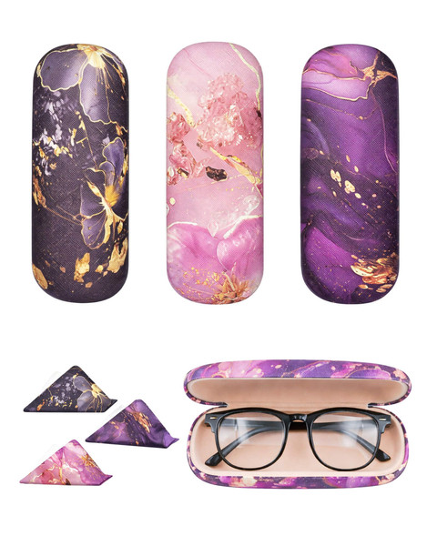 BESTOCEAN 3 Pack Hard Shell Eyeglass Case, Marble Pattern, Multicolor, Leather, Hard, No Closure, 3 Count