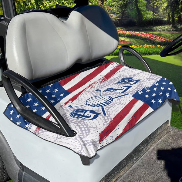 Rarucativ Classic USA Golf Cart Seat Accessories Club Car Golf Seat Towels 2 Passenger Seats Club Car Heavy Duty Golf Cart Seat Cover Machine Washable All Weather Accessories for Dads