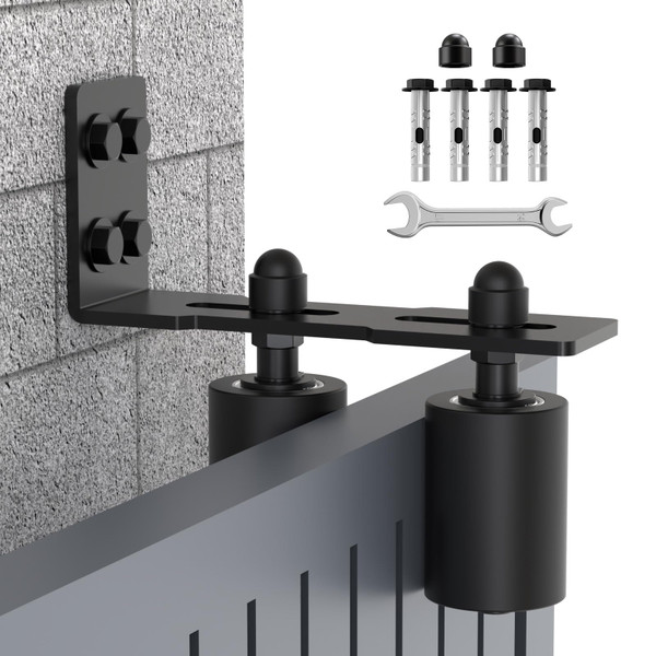 Anobeyi Adjustable Sliding Gate Roller Hardware Kit - Heavy Duty Steel Wall-Mount Bracket & Nylon Roller Guide for Rolling/Sliding Doors, Garage, Wood Gates (Black-2pcs, 3in)