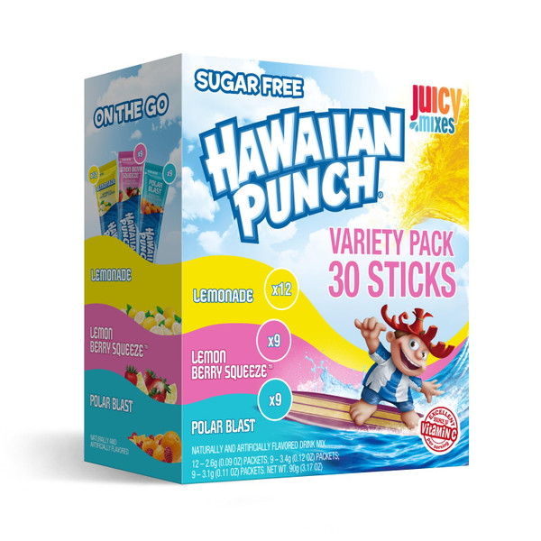 Hawaiian Punch Drink Mix | 30 Count Variety Pack | (Lemonade, Lemon Berry Squeeze, Polar Blast)