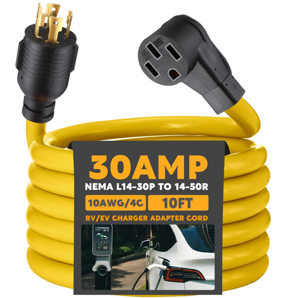 Tellegloww 10ft Nema L14-30 P to 14-50 R Generator to Ev Adapter Cord
