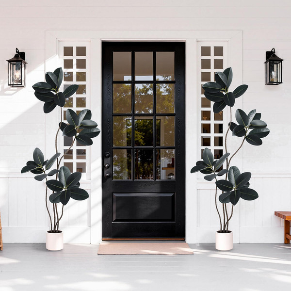 AQUGQ Artificial Rubber Tree 6FT Tall Faux Plants Indoor Artificial Trees Potted - Fake Tree with White Planter Large Floor Plant for Home Office Room Outdoor Decor