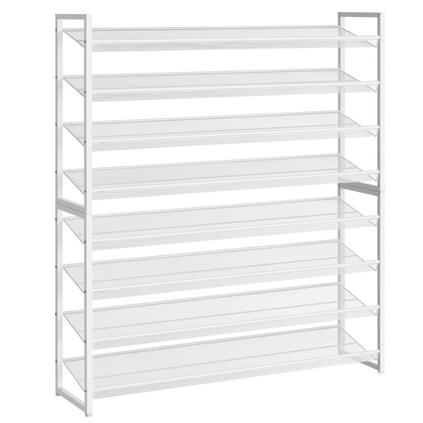 Nunsino Shoe Rack, Long Shoe Organizer,Max Holds 50 Pairs,8 Tier Metal Shoe Storage Shelf,4-Tier Stackable Shoes Organizer for Garage, Entryway,White