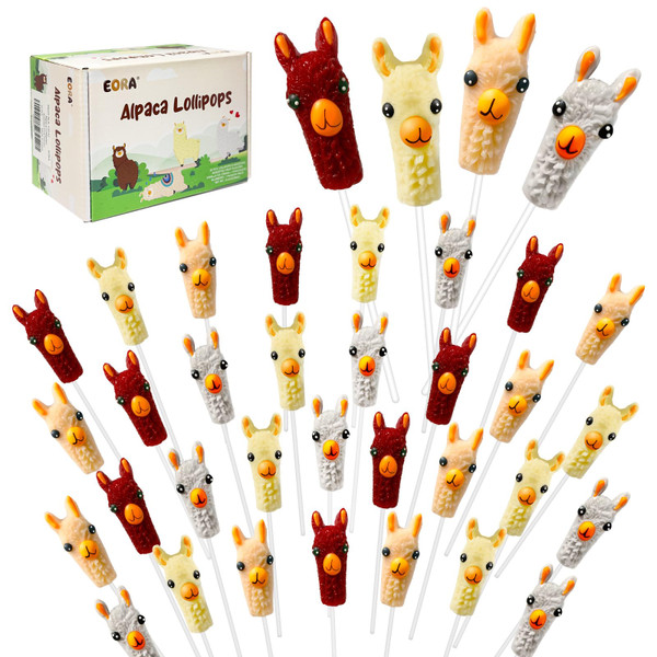 32 Pack Alpaca Lollipops Candy Suckers - Assorted Fruit Flavors