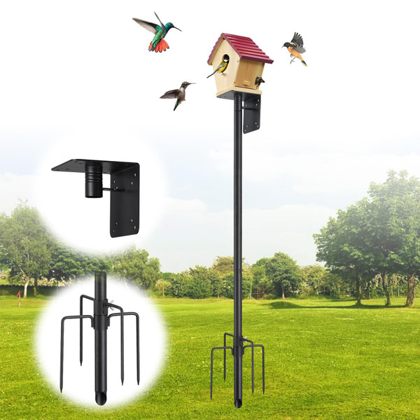 Bird House Pole,102 Inch Heavy Duty Bird Feeder Pole Mount Kit for Outdoors, 5-Prong Base, Splicing Adjustable Feeding Stand Station for Birds Watching,Weather Station (Birds House Not Included)