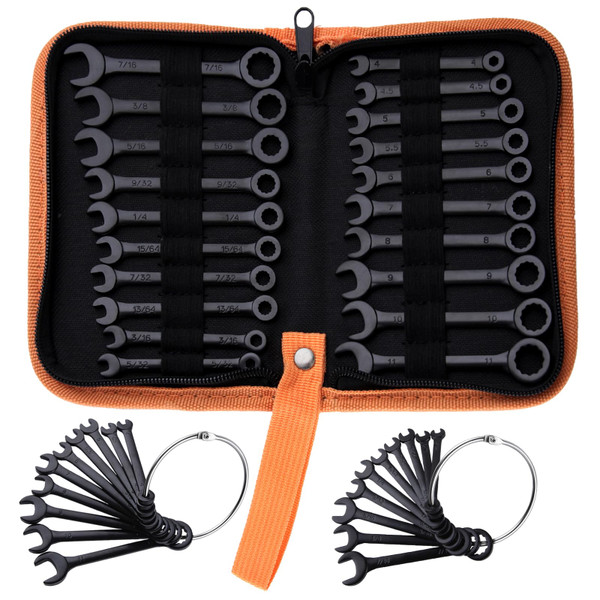 LEONTOOL Mini Wrench Set Metric and SAE 20 PCS, 4-11mm & 5/32"-7/16", Black