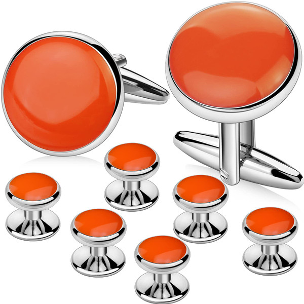 AMITER Men’s Cufflinks and Tuxedo Studs Set, Suitable for Black Suit White Shirts on Wedding, Anniversary, Birthday