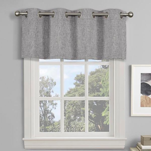 DecoHongDi Kitchen Window Valance,Burlap Blackout Grommet Valance for Livining Room/Bathroom/Bedroom,52 Wx18 L Inches,1 Pack-Grey