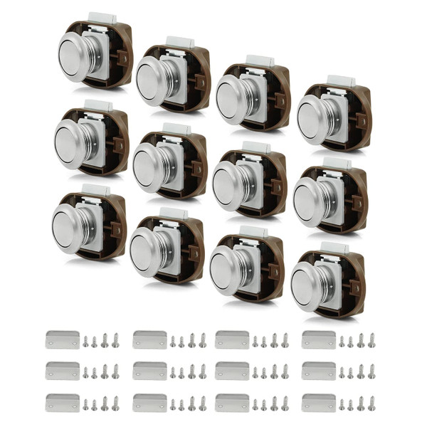 LENKRAD Push Button Cabinet Latches, Chrome Cabinet Drawer Catches and Lock Keyless Door Cupboard Latch Knob for Cupboard RV Marine Boat, Pack of 12