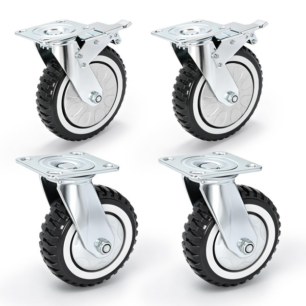 6 Inch Rubber Caster Wheels Heavy Duty Anti-Skid Swivel Casters 1653Lbs Silent Universal 360 Degree Rotation Ball Bearing Set of 4 (All Swivel,2 with Brake Lock, 2 Without)