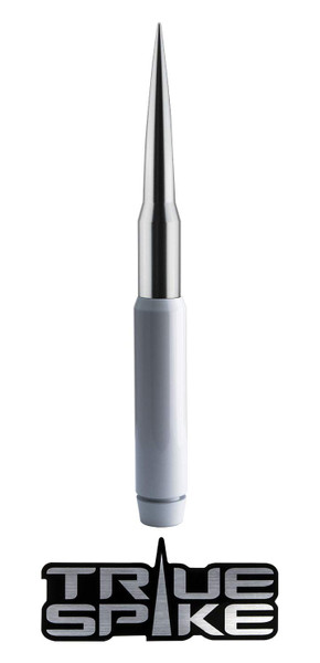 TRUE SPIKE 9 inch White Silver TIP PENETRATOR Fat Bullet Antenna with Anti-Theft + Copper Coil in Heavy Gauge CNC Machined Billet Aluminum Short Compatible with Toyota Tundra