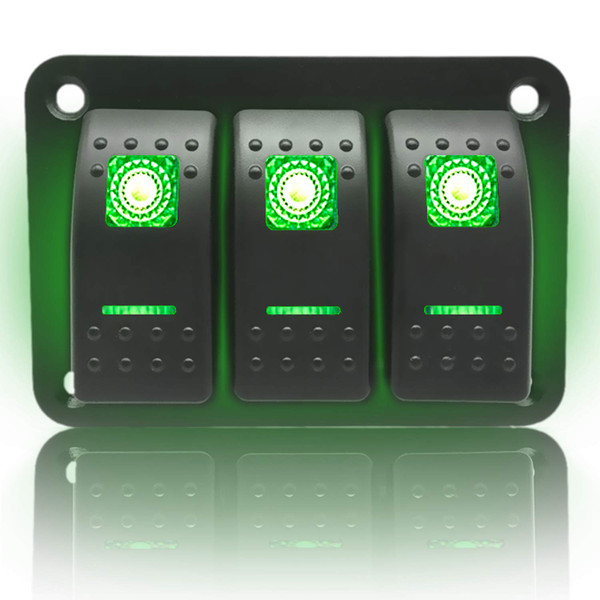 Stark Industries - 3-Gang Rocker Switch Aluminum Panel - Toggle Switch Dash 5 Pin ON/Off - 2-LED Backlit for Boat Truck Marine (Green)