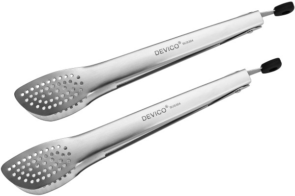DEVICO 2Pcs 12 Inch 18/8 Stainless Steel Kitchen Tongs for Cooking, Brushed