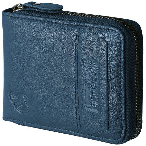 Mens Zipper Wallet Leather Card Holder RFID Blocking Zip Bifold blue778