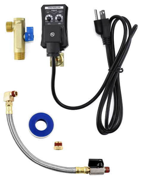 QWORK Automatic Timed Condensate Drain Valve 1/2" NPT Inlet 1/4" Outlet – Programmable Electric Air Drain for Compressor Tanks, Dryers & Filters