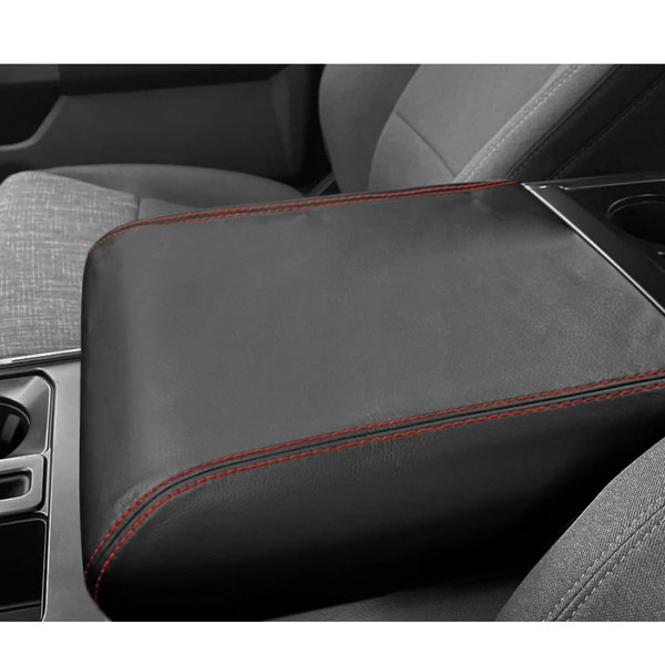 DEYTOP Center Console Cover for Ford F150 2021 2022-2026 Accessories Console Armrest Cover for F150 2026 2025 Accessories Anti-Scratch Leather Armrest Protector (Black with Red Stitches, 2021-2026)