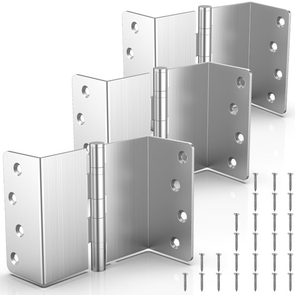 KOLET Offset Door Hinges, 4 Inches, 1/4" Radius, Brushed Nickel, 3 Packs