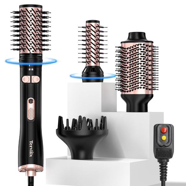 Terviiix 4-in-1 Hot Air Brush, 1000W Styler with 2 Rotating Round Brushes