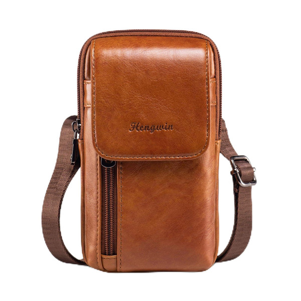 Hengwin Genuine Leather Crossbody Bag for Men/Women, Small Messenger Bag Cell Phone Purse Shoulder Holster Passport Pouch (Brown)