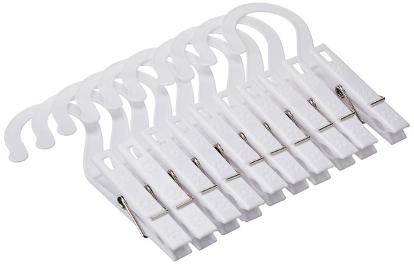 Fox Run Laundry Hooks, Set of 10 Clothing Pin Hooks with Hanging Clips