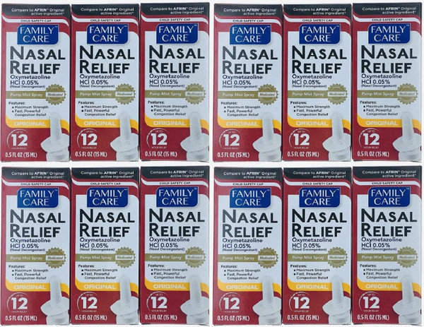 (12 pack) Nasal Relief Spray, 12 hour Pump Mist (Oxymetazoline HCL) 0.5 fl oz