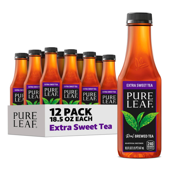 Pure Leaf Iced Tea, Extra Sweet, Real Brewed Tea, 18.5 Fl Oz Bottles (Pack Of 12)