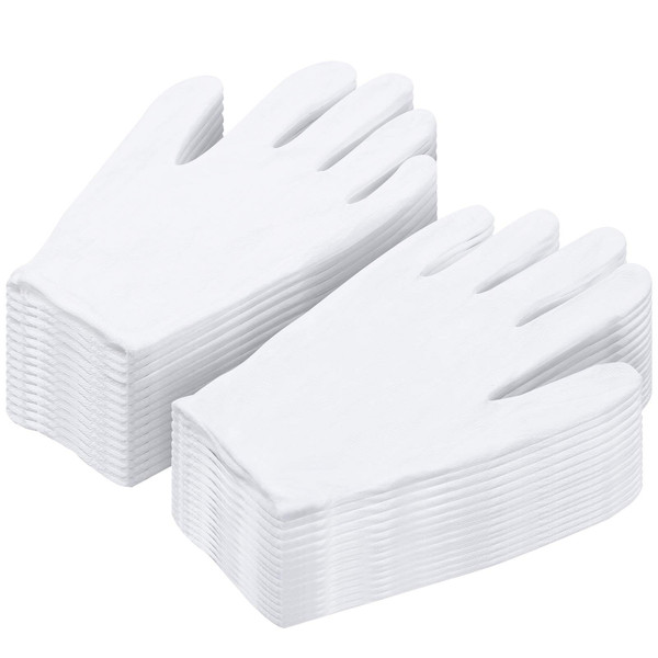 Cotton Gloves for Dry Hands, Paxcoo 20 Pairs Large White Cotton Gloves for Cosmetic Moisturizing and Inspection