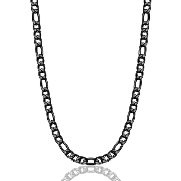 Bowisheet 30 Inches 5MM Black Figaro Chain Necklace Stainless Steel Figaro Link Chain for Men Women