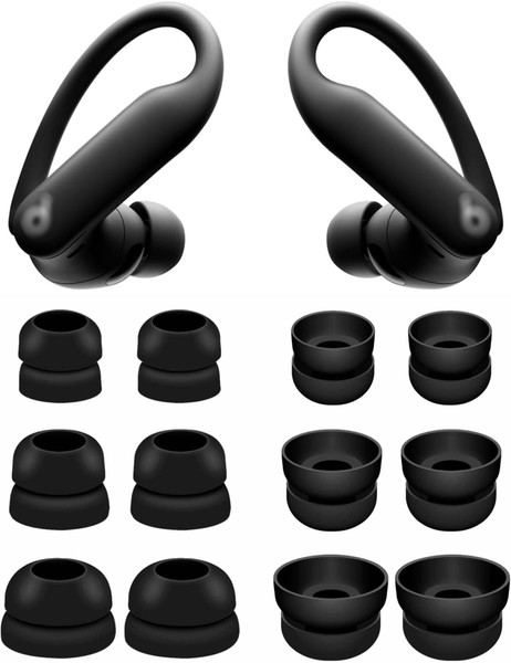 ALXCD Double Flange Ear Tips Compatible with Powerbeats Pro 2 Headphone, S/M/L 3 Sizes 6 Pairs Soft Silicone Earbuds Tips, Fit for Powerbeats Pro 2 PB Pro 2, 6 Pairs Black