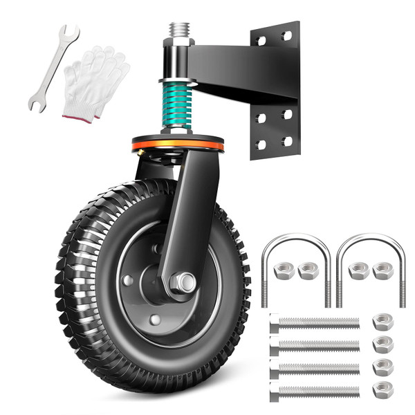 FVCLBZ 8 Inch Heavy Duty Fence Gate Wheel, 750 lb Load Capacity, Fits Metal Tube Gates and Wooden Gates, 360° Swivel Spring-Loaded Caster to Support Sagging Gates, Includes Mounting Hardware