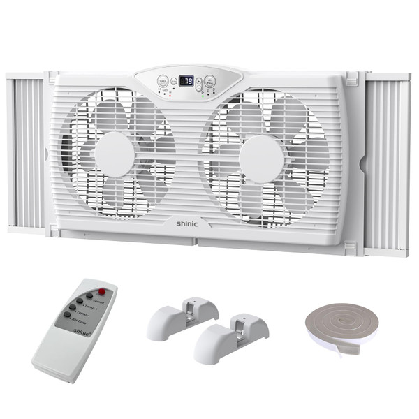 shinic 9'' Window Fan with Thermostat & LED Display, Reversible Airflow