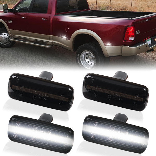 DERMOKA LED Dually Bed Fender Side Marker Lights For 2010-2017 Dodge Ram 2500 3500 Dual Rear Wheel Marker Lamps Smoked Len (White Led)