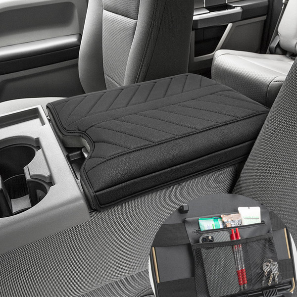 Center Console Armrest Cover for 2015-2025 Ford F150, 2017-2025 F250 F350 F450, PU Leather Middle Console Cushion Pad with Inner Storage Bag (For Jump Seat Console Only)
