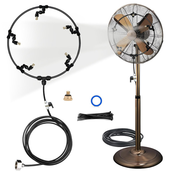 Sumery Outdoor Misting Fan Kit for a Cool Patio Breeze,Water Mister Spray for Cooling Outdoor,19.7FT (6M) Misting Line +5 Brass Mist Nozzles +a Brass Adapter Fit to Any Outdoor Fan (33FT/10M)