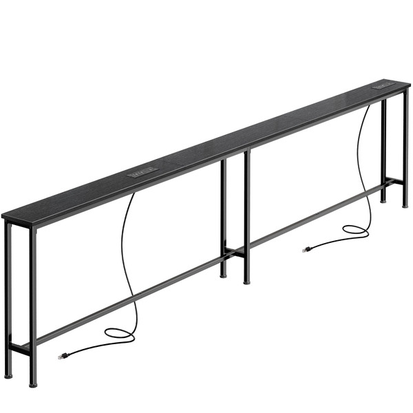 SUPERJARE 102 Inch Sofa Table with 2 Power Outlets and USB-C Ports, 5.9 Inch Narrow Console Table with Storage, Extra-Long Entryway Hallway Couch Table Behind Sofa, Small Spaces, Living Room, Black
