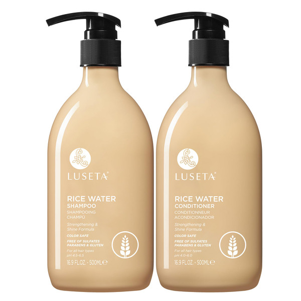 LUSETA Rice Water Shampoo and Conditioner Set with Biotin Strengthening