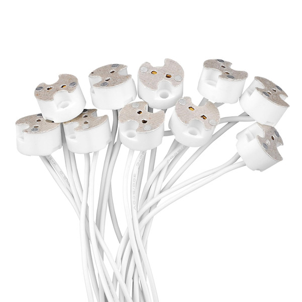 10-Pack MR16 Socket for LED & Halogen Bulbs, Mini Bi-Pin, GU5.3, G4, GU4, GU6.35, GY6.35, GX5.3, GZ4 Ceramic Base Wire Connector for MR11 & MR16 Lighting Fixtures