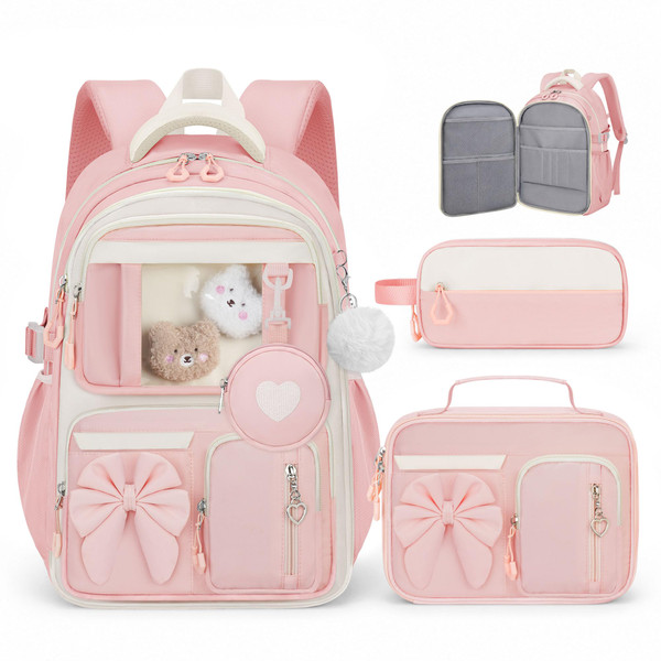 School Backpack for Girls, 4Pcs Girls Backpack with Lunch Box Pencil Case